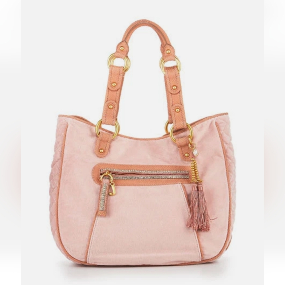 RARE, VINTAGE, Y2K NWT Juicy Couture HELENA Powder Pink Velour Shoulder Bag-$228